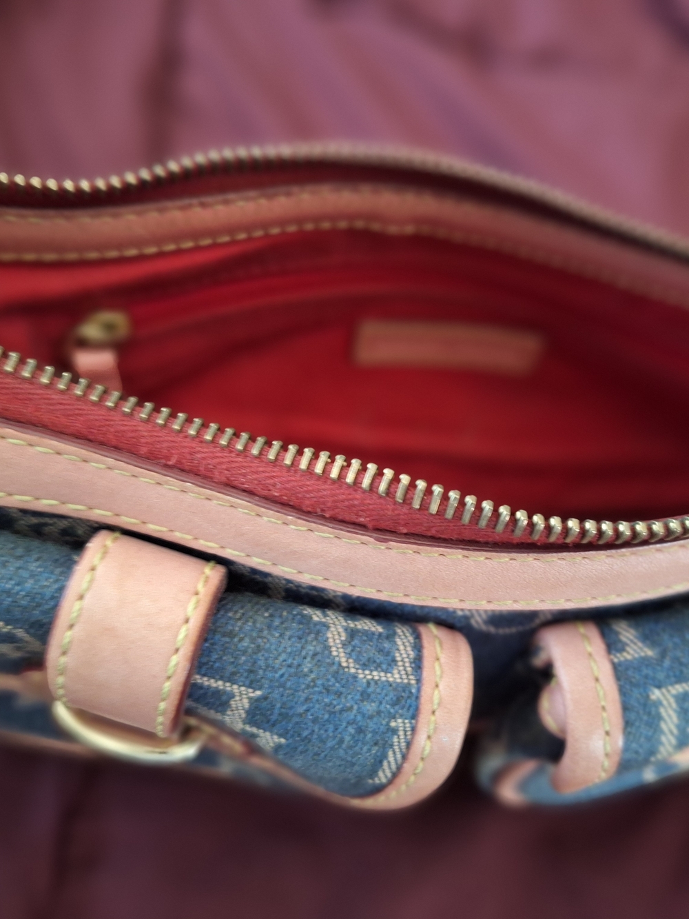 Dooney & Bourke Blue Monogram Denim Shoulder Bag with Tan Leather Trim - Picture 5 of 5